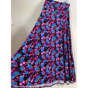 LuLaRoe Womens Large Maxi Skirt Vibrant Floral Print Stretch Pull On